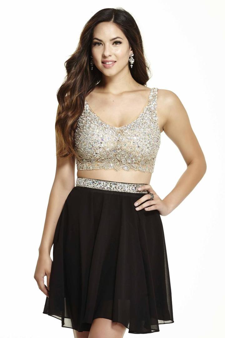 Jolene Collection - 16565 Bedazzled V-neck A-line Dress