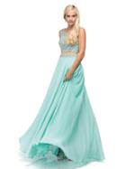 Dancing Queen - Long Mock Two-piece Prom Dress With Embellished Top 9789