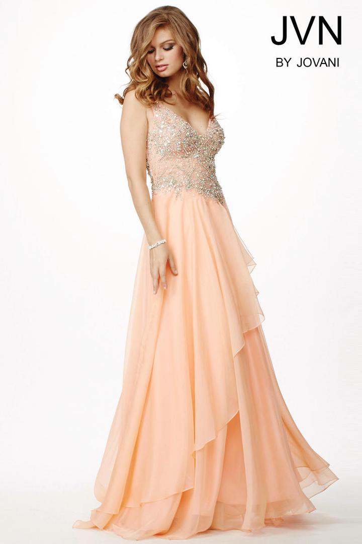 Jovani - Asymmetrical Layered V-neck A-line Chiffon Gown Jvn93698