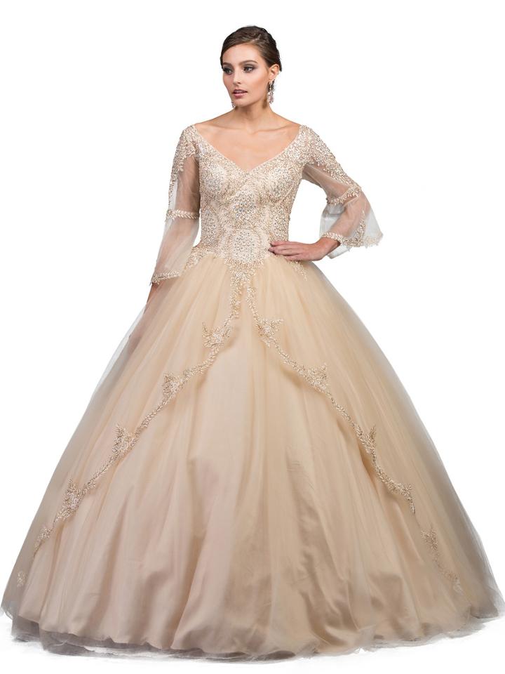Dancing Queen - Sheer Trumpet Sleeve Wide V-neck Ballgown
