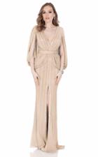 Terani Couture - Minimalist Metallic Knit V-neck Column Gown 1621m1729