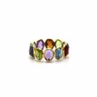 Tresor Collection - Multicolor Stone Faceted Oval Ring Band In 18k Yellow Gold