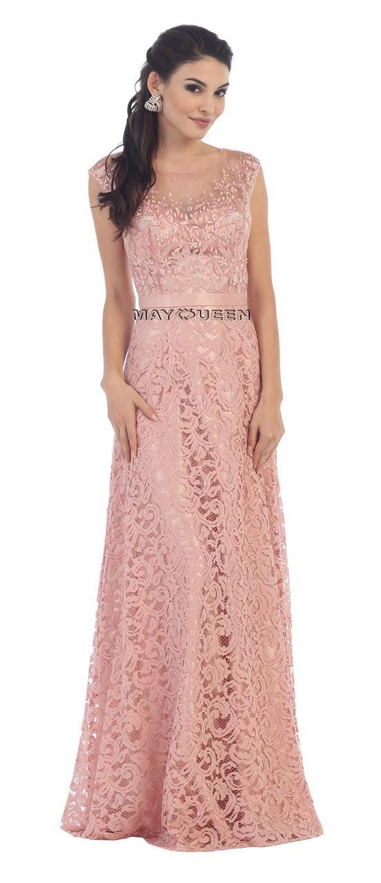 May Queen - Embellished A-line Long Dress In Dusty- Rose Mq1219