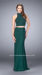La Femme - Sophisticated Sparkling Sleeveless Beaded High Neck Two-piece Dress 24158