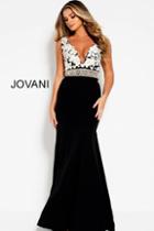 Jovani - 53084 Floral Embroidered Plunging Mermaid Gown