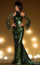 Mnm Couture - 2174 Sequined Halter Neck Sheath Dress