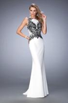 Gigi - 22654 Bateau Black Embroidered Jersey Gown