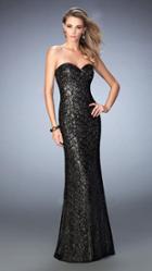 La Femme - 22203 Shimmering Strapless Spiral Evening Gown