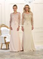 May Queen - Embellished Long Sleeve Illusion Scoop Sheath Gown