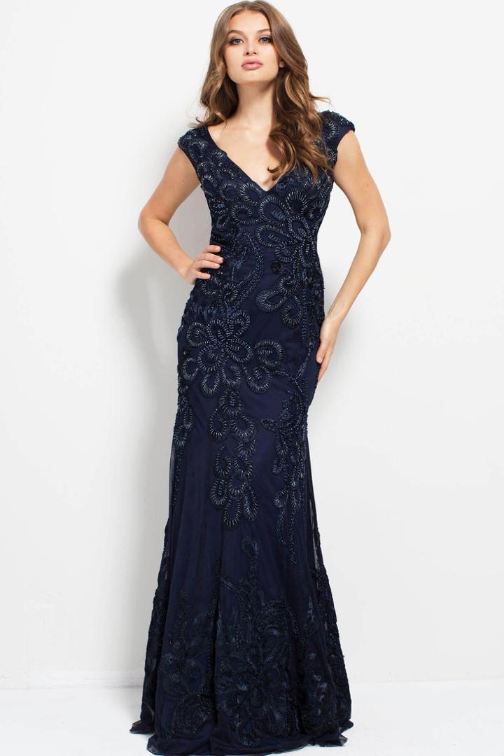 Jovani - 49977 Embroidered V-neck Sheath Dress