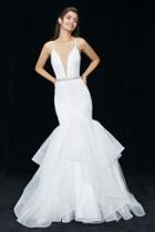 Angela And Alison - 81051 Plunging Fitted Ruffled Trumpet Gown