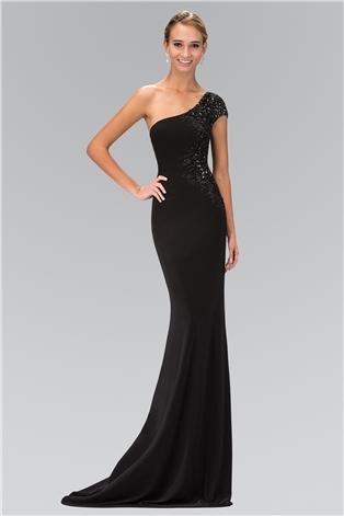Elizabeth K - Beaded One Shoulder Jersey Long Dress Gl1326