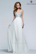 Faviana - S7500 Long V-neck A-line Evening Gown With Beaded Bodice