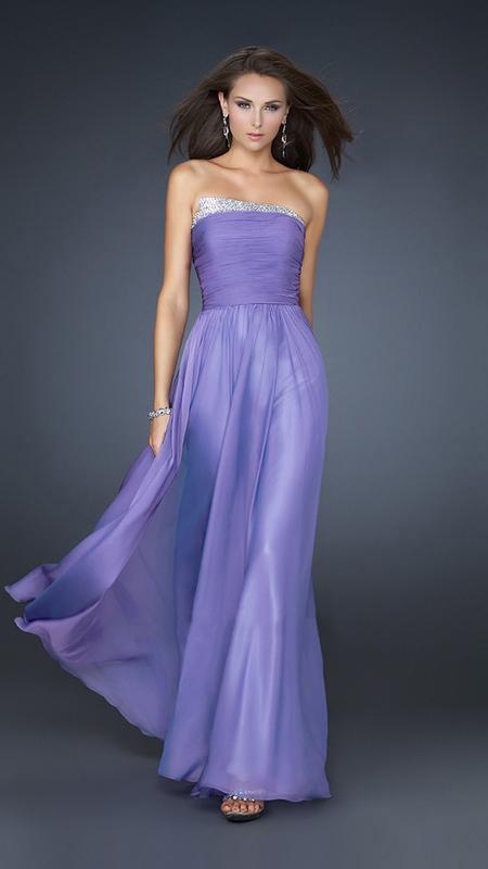 La Femme - Embellished Pleated Straight Neck Chiffon A-line Gown 17475
