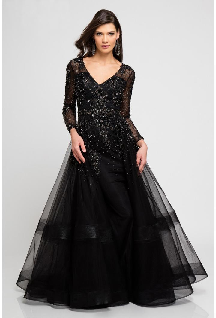 Terani Evening - 1722m4354 Embellished V-neck Full Skirt Evening Gown