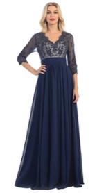 May Queen - Quarter Length Sleeve Lace And Bead Embellished V-neck A-line Dress Mq1212
