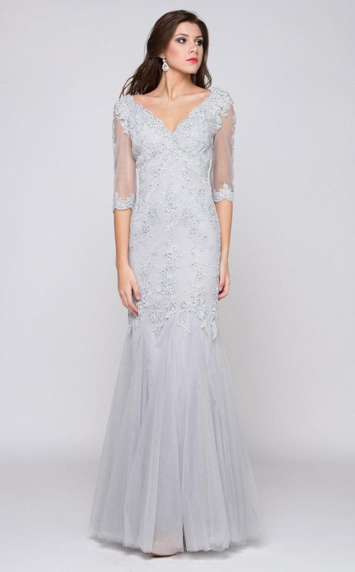 Marsoni By Colors - Scalloped V-neck Trumpet Gown