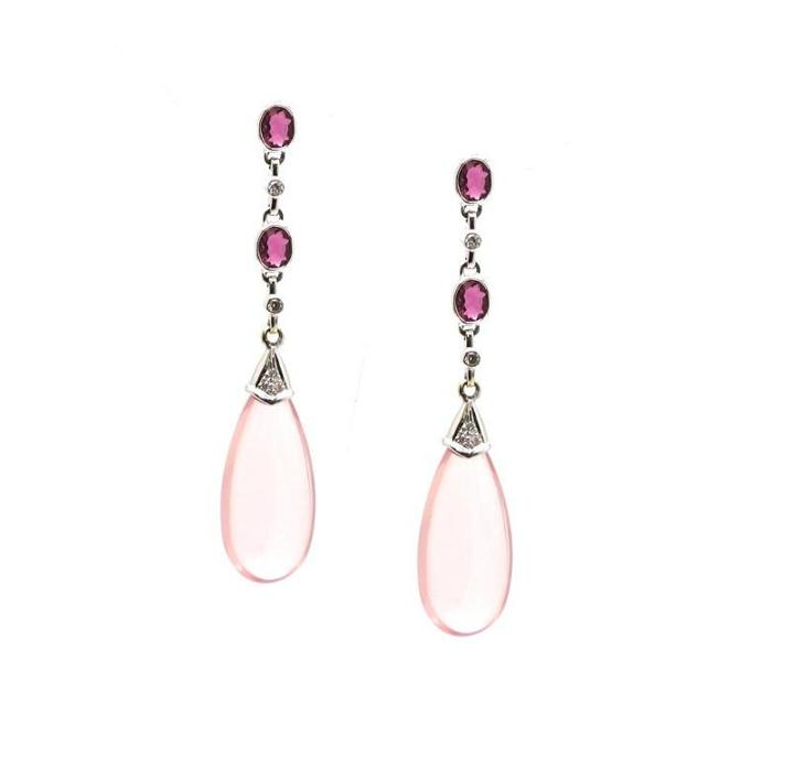 Tresor Collection - Pink Tourmaline Interchangeable Top With Rose Quartz Drops In 18k White Gold