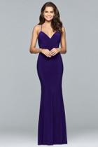 Faviana - S10055 Deep V-neck Fitted Jersey Gown