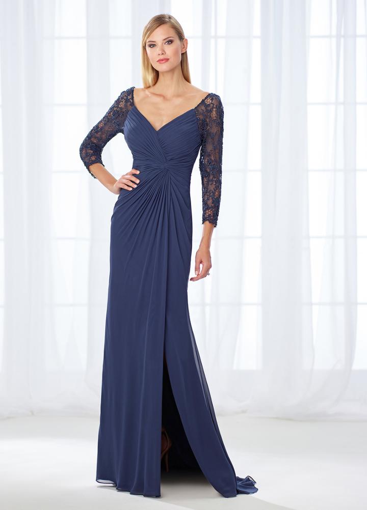 Cameron Blake - 118672 Quarter Sleeve Front Twist Chiffon Evening Gown