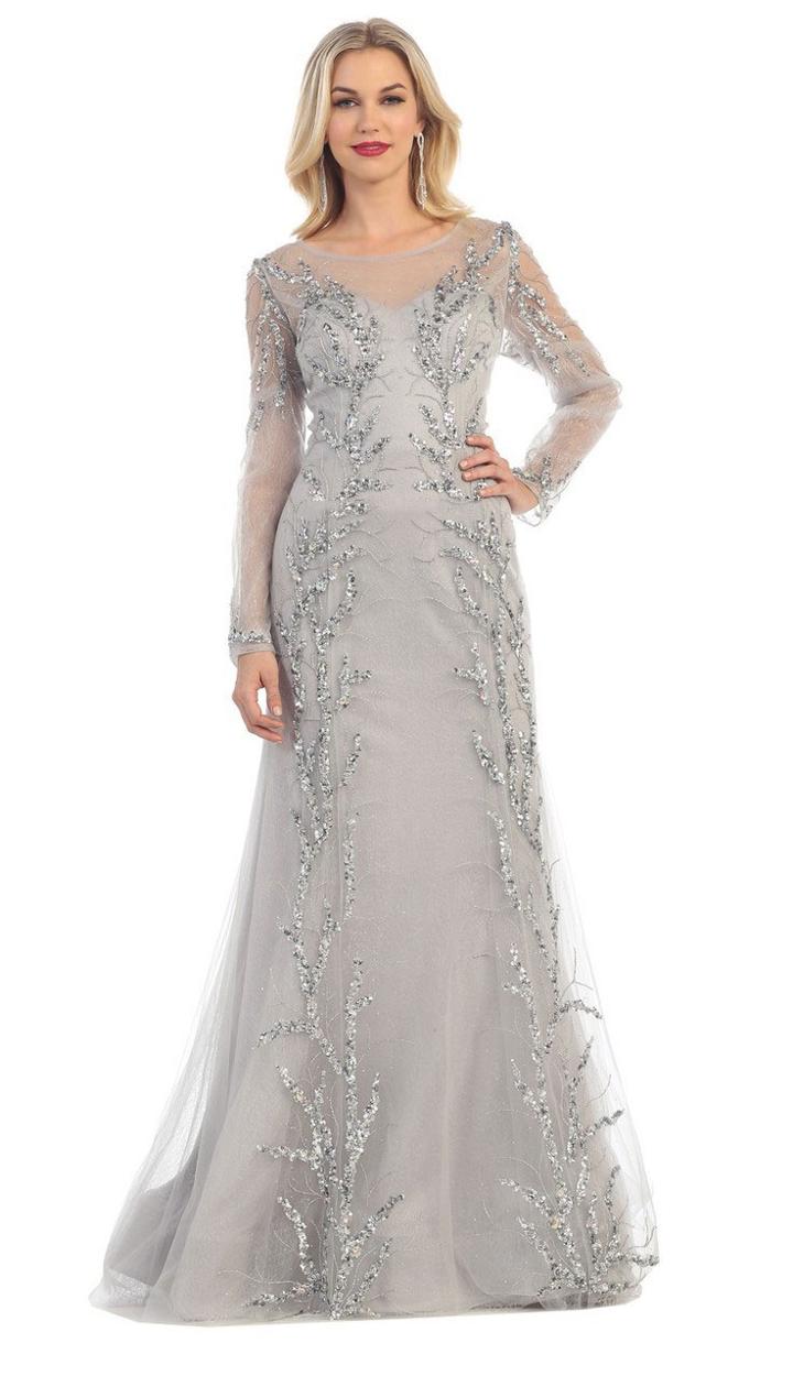 May Queen - Illusion Long Sleeve And Sheered Scoop Neckline Rq7349