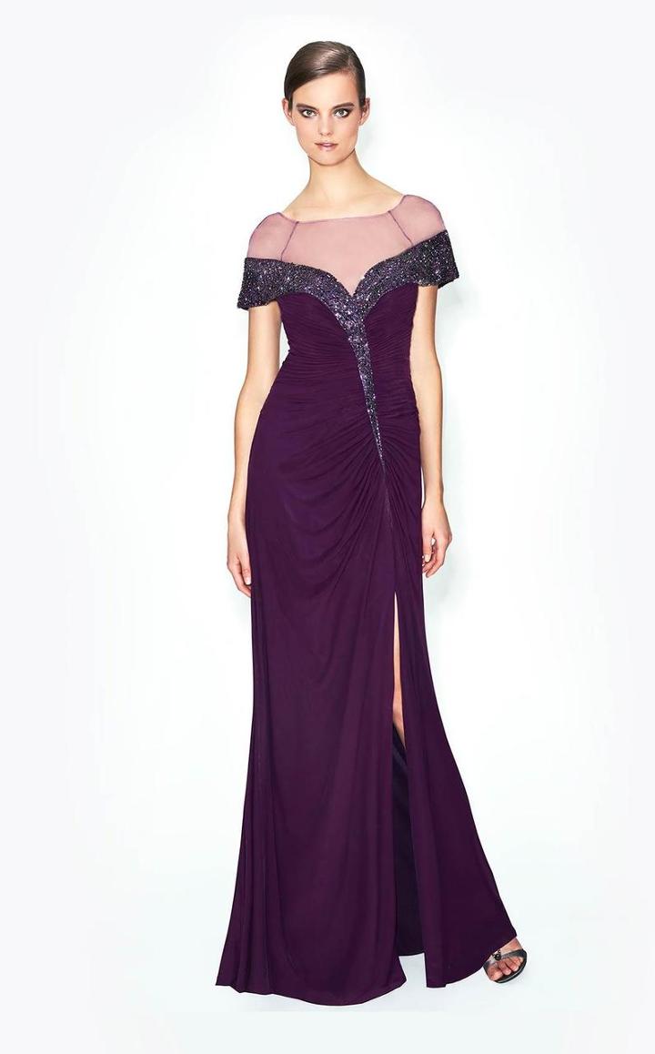 Daymor Couture - Sheer Embellished Neck Long Gown With Slit 575