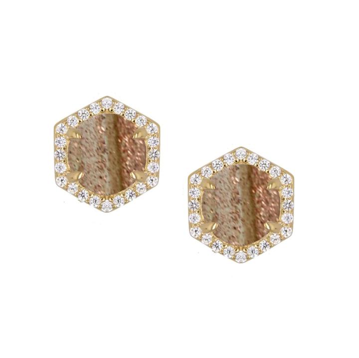 Rachael Ryen - Hexagon Pave Studs In Rutilated Quartz