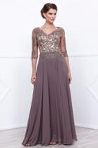 Nox Anabel - 5144 Quarter Sleeve Embroidered Illusion Gown