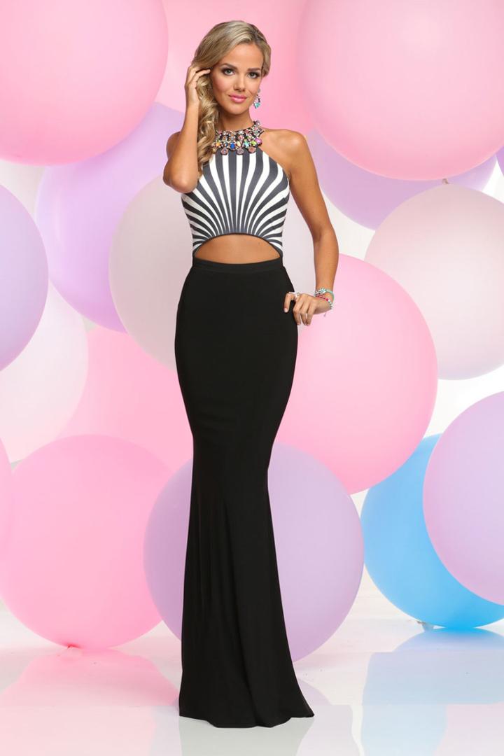 Zoey Grey - Striped High Halter Sheath Gown 30836