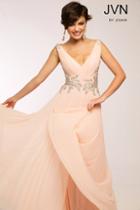 Jovani - Sleeveless V Neck Chiffon Long Dress With Astonishing Crystal Embellishment Jvn99401