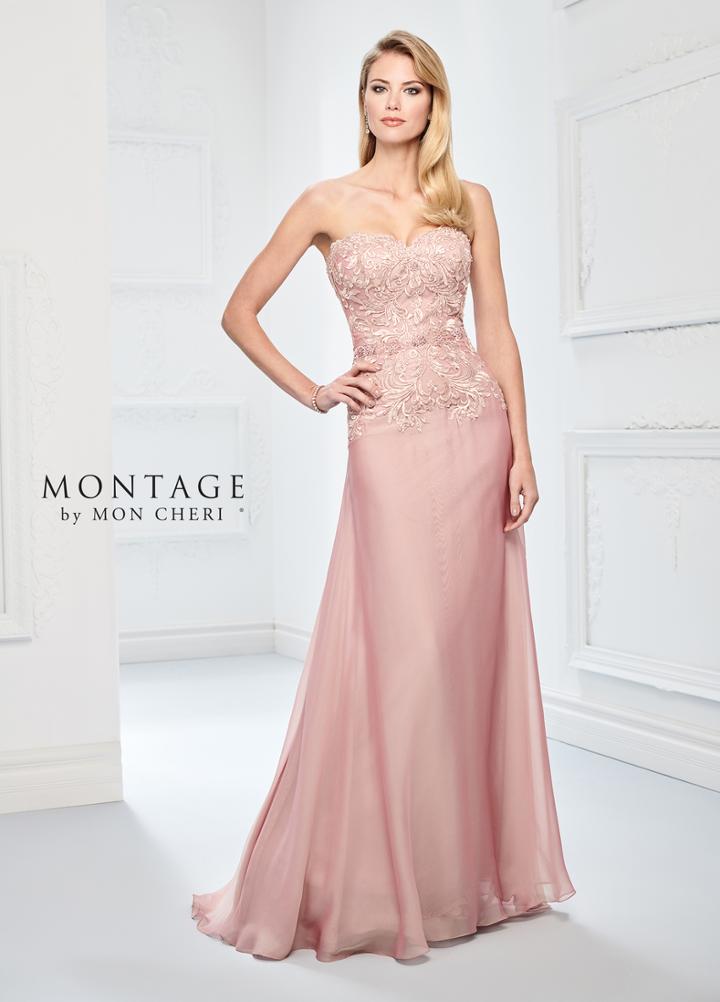 Montage By Mon Cheri - 218916 Embroidered Lace Chiffon A-line Gown