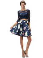 Two-piece Lace Floral A-line Short Dress