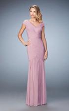 La Femme - 22040 Ruched V-neck Trumpet Dress
