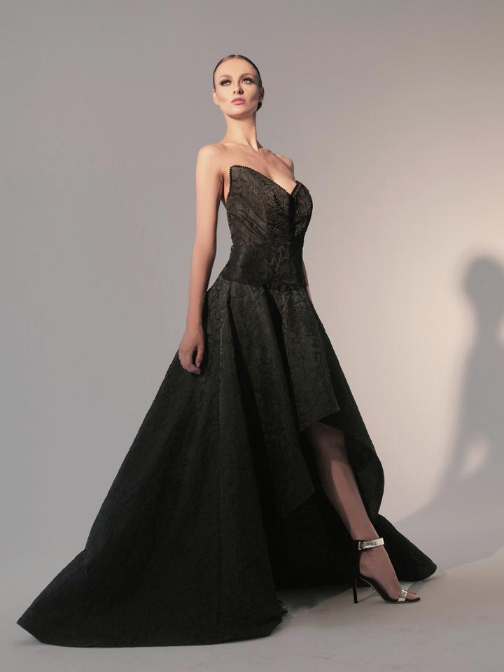 Nicole Bakti - 6795 Strapless Floral High Low Gown