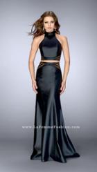 La Femme - Spellbinding High Halter Leather Long Evening Gown 24754