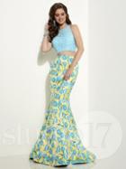 Studio 17 - Appealing Embellished Jewel Neck Tulip Brocade Trumpet Gown 12628