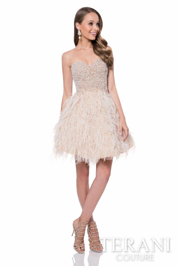 Terani Evening - Feathered Sleeveless Cocktail Dress 1611p0108