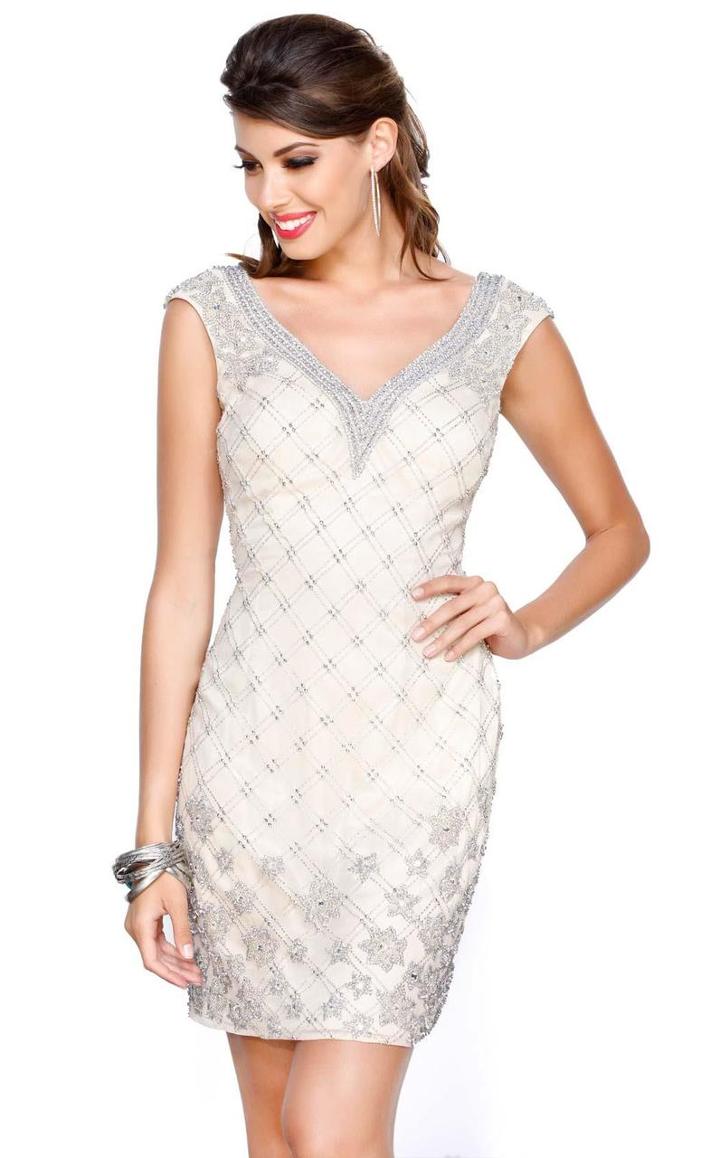 Shail K - Cap Sleeve Scoop Neck Short Column Dress 1011
