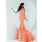 Tiffany Designs - Artistic Bateau Illusion Jersey Evening Gown 16191