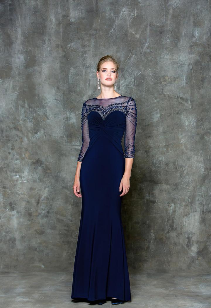 Glow By Colors - G725 Intricate Ruched Illusion Evening Dress