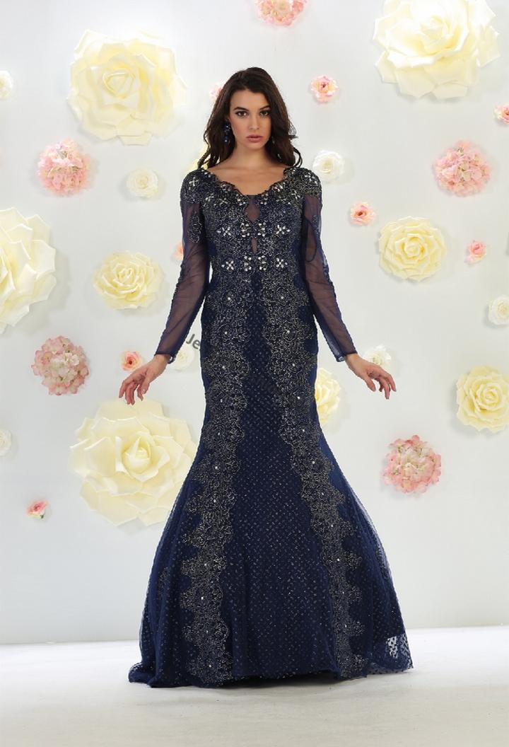Sheer Long Sleeve Rhinestone Embellished Dress