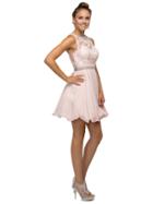 Jeweled Bateau Illusion A-line Homecoming Dress