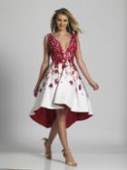 Dave & Johnny - A5857 Deep V-neck Floral Print High Low Dress