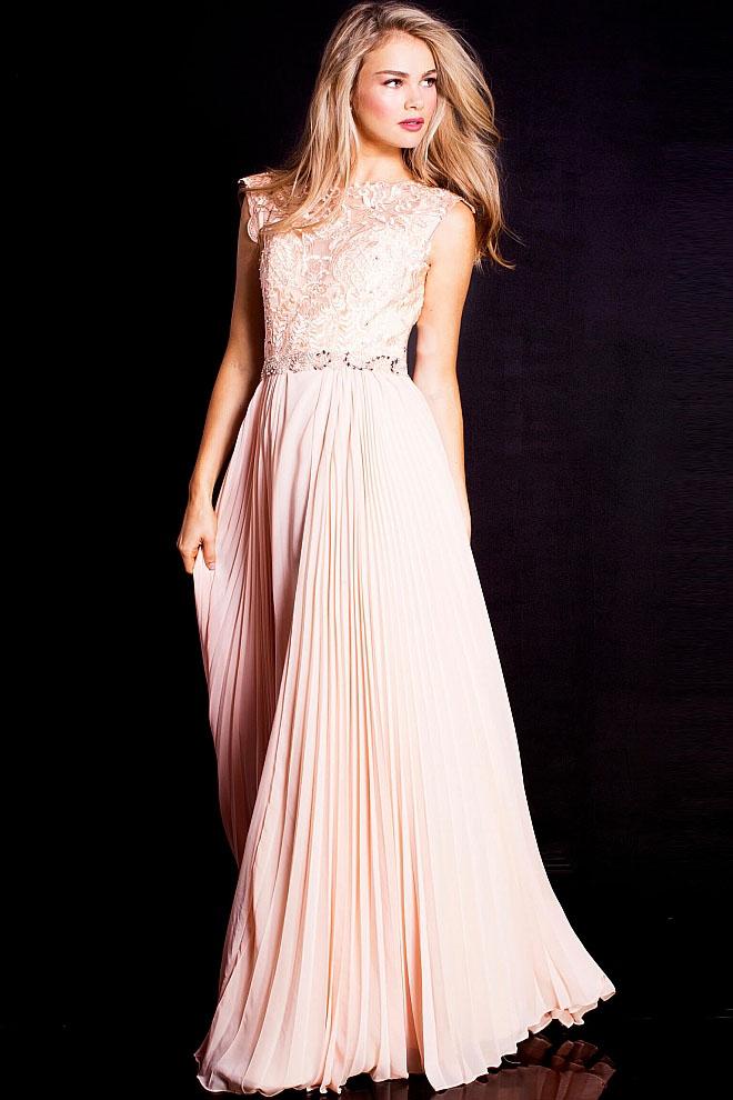 Jovani - 50419 Embellished Illusion Bateau Chiffon A-line Dress