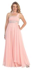 May Queen - One Shoulder Strap Empire Waist Chiffon Long Gown Mq748b