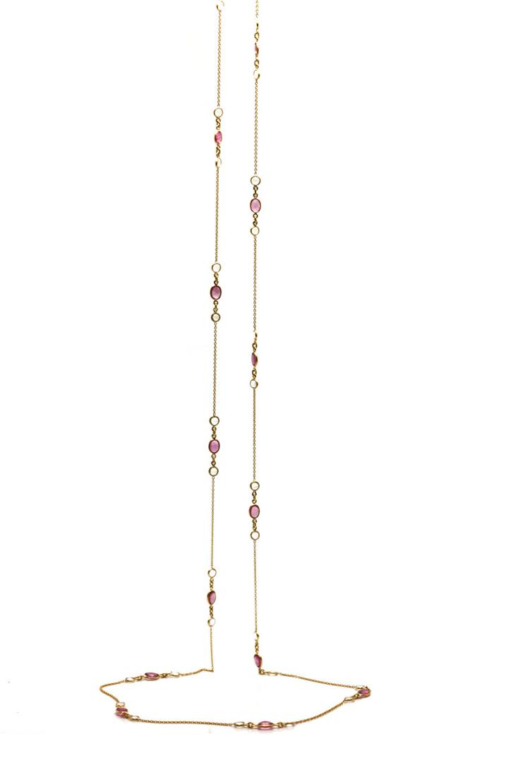 Tresor Collection - Rainbow Moonstoe & Pink Tourmaline Necklace In 18k Yellow Gold
