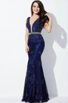 Jovani - Lavishly Ornate Lace Mermaid Gown 22917