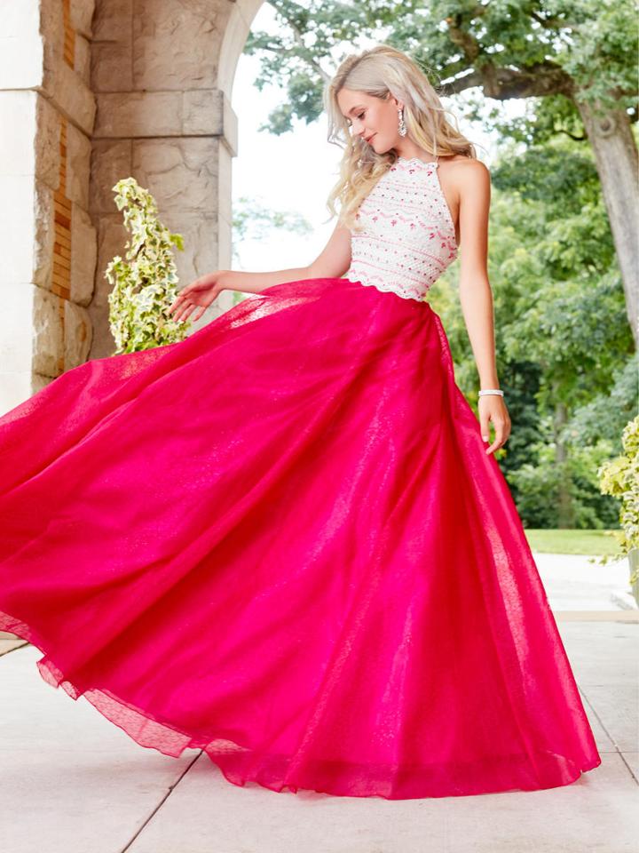 Clarisse - 3507 Halter Neck Lace Novelty Ballgown