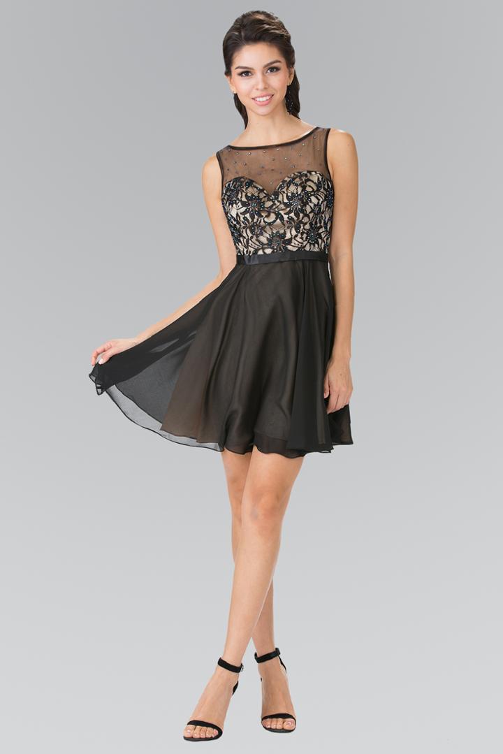Elizabeth K - Beaded Lace Sleeveless A-line Cocktail Dress Gs1466
