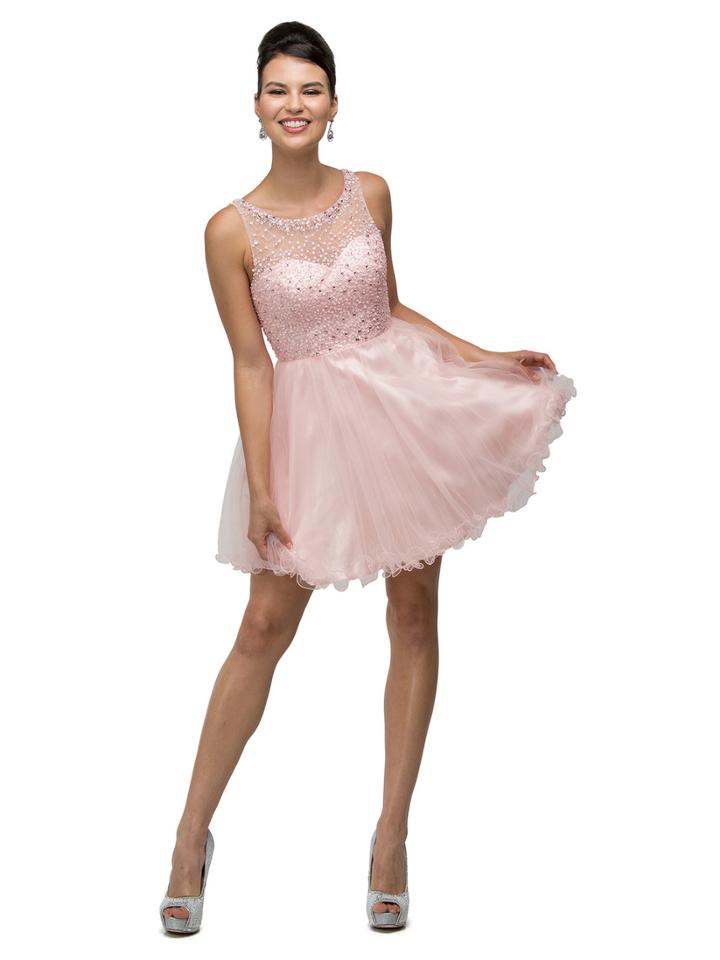 Stunning Beaded Illusion Bateau Neck A-line Dress